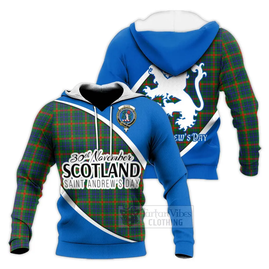 Aiton Family Crest Tartan Knitted Hoodie Celebrate Saint Andrew's Day in Style