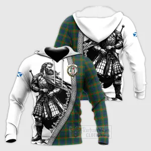 Aiton Tartan Clan Crest Knitted Hoodie with Highlander Warrior Celtic Style