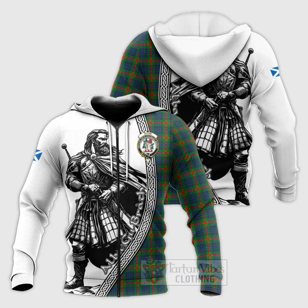 Aiton Tartan Clan Crest Knitted Hoodie with Highlander Warrior Celtic Style