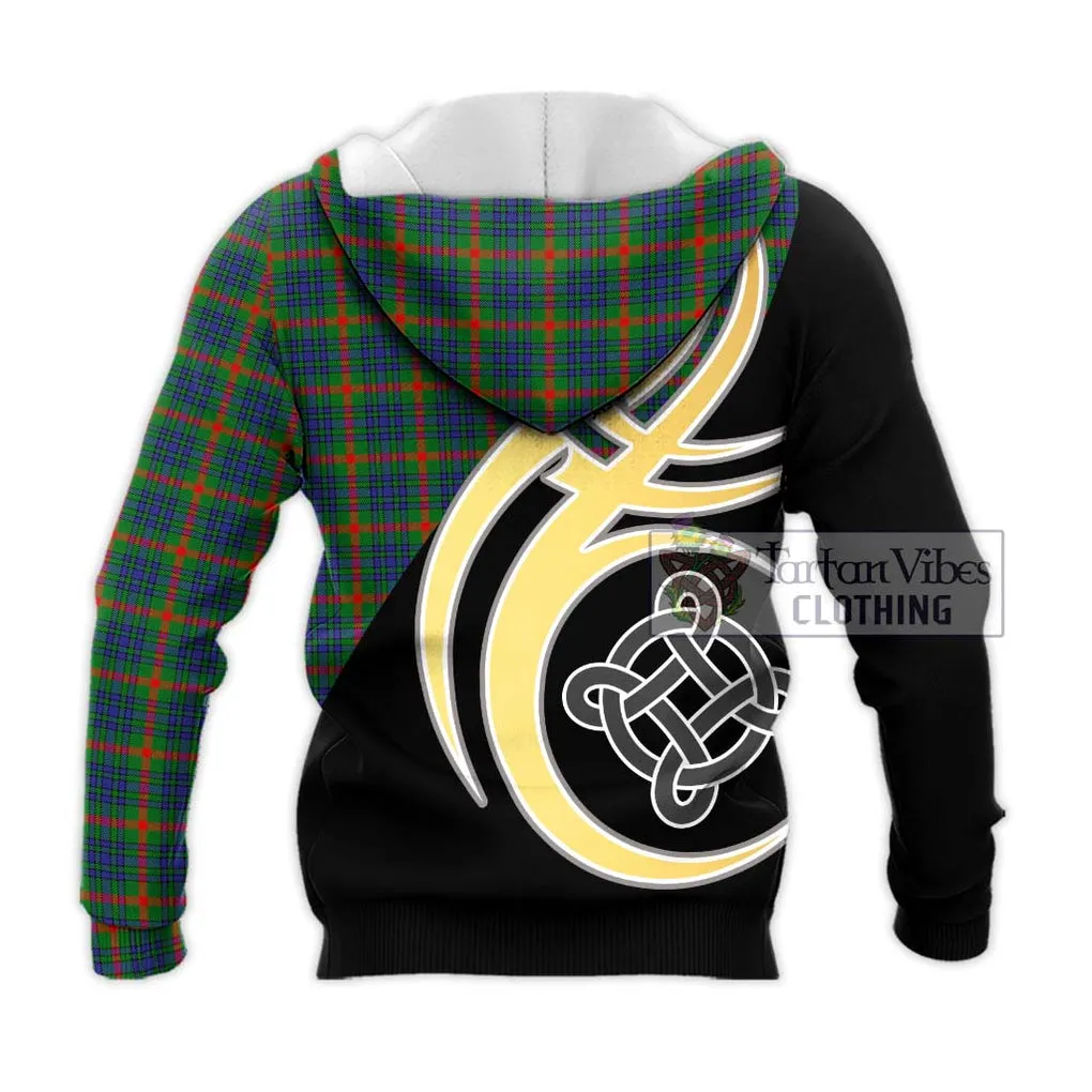 Aiton Tartan Knitted Hoodie with Family Crest and Celtic Symbol Style