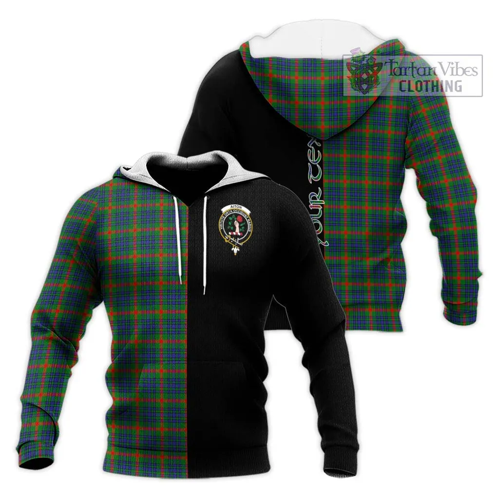 Aiton Tartan Knitted Hoodie with Family Crest and Half Of Me Style