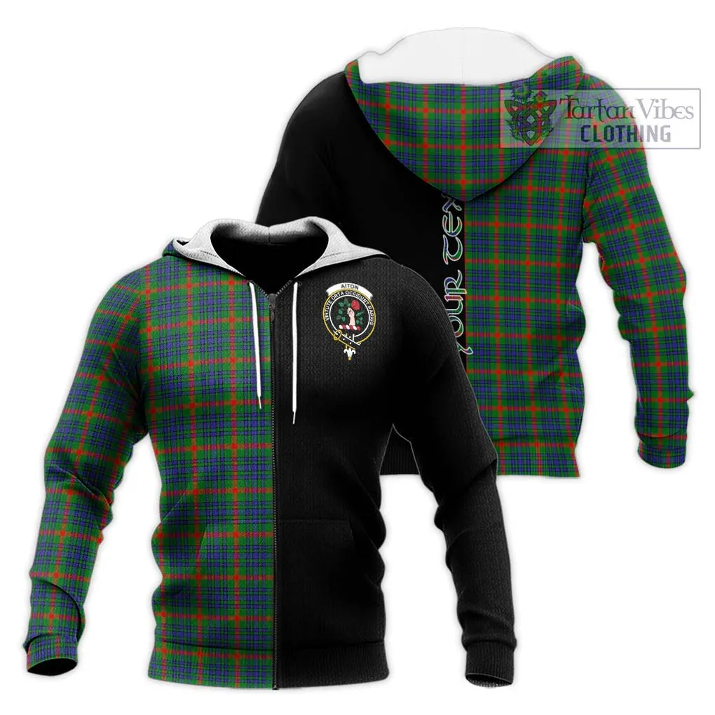 Aiton Tartan Knitted Hoodie with Family Crest and Half Of Me Style