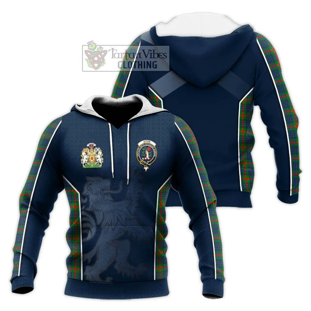 Aiton Tartan Knitted Hoodie with Family Crest and Lion Rampant Vibes Sport Style