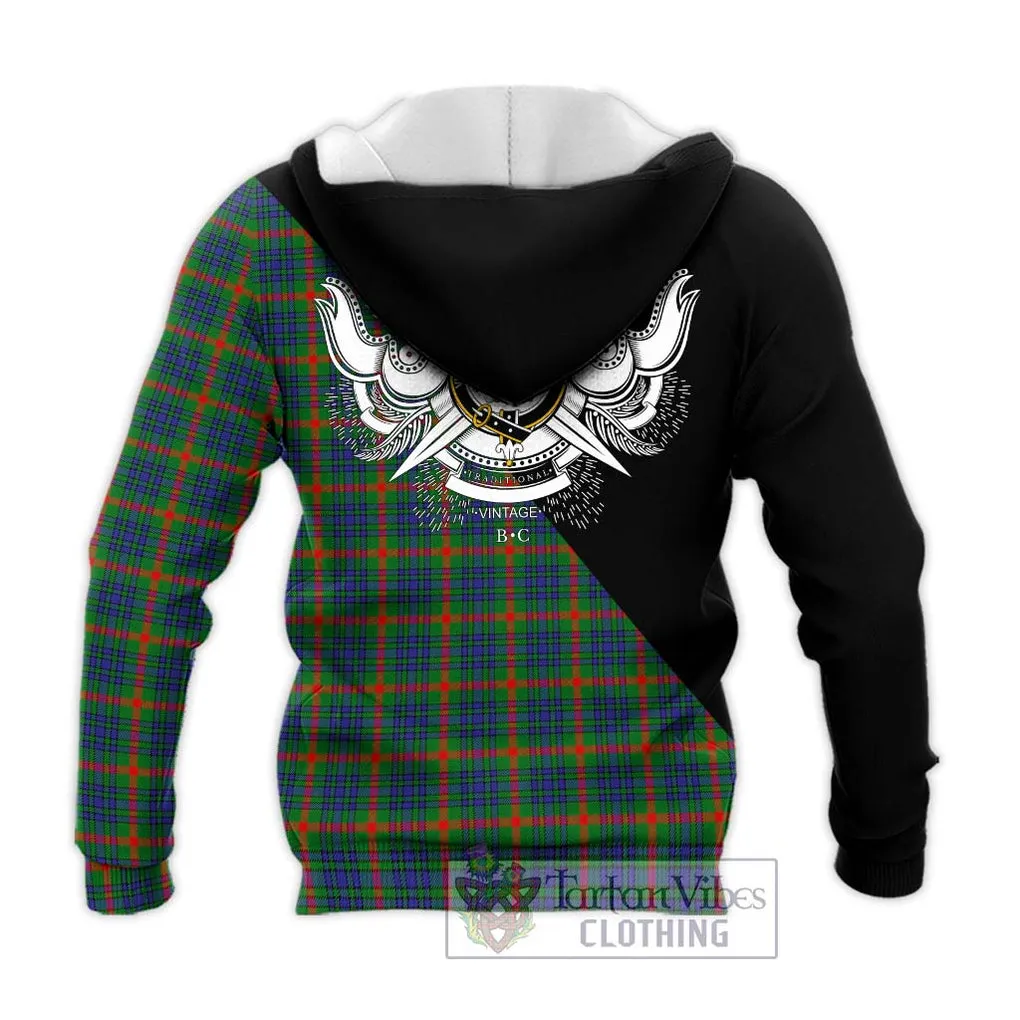 Aiton Tartan Knitted Hoodie with Family Crest and Military Logo Style