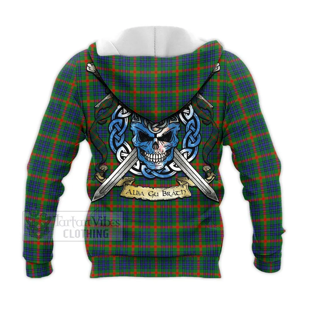 Aiton Tartan Knitted Hoodie with Family Crest Celtic Skull Style