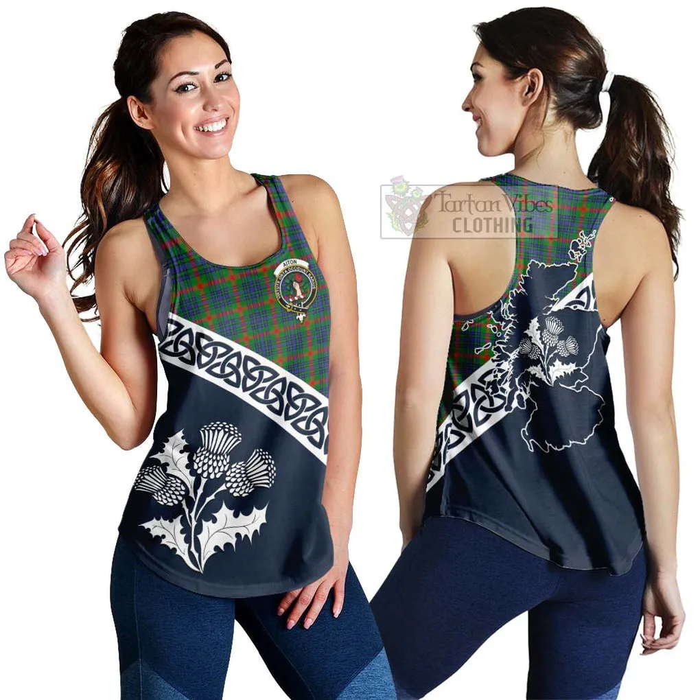 Aiton Tartan Women's Racerback Tanks Featuring Thistle and Scotland Map