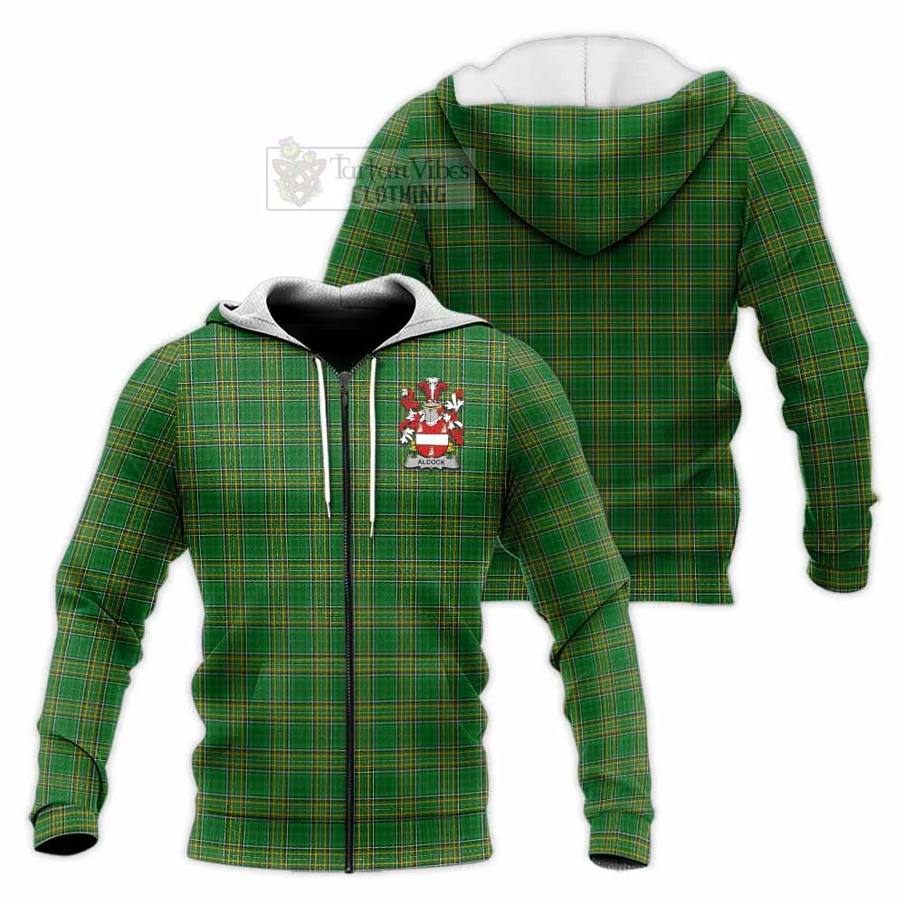 Alcock Irish Clan Tartan Knitted Hoodie with Coat of Arms