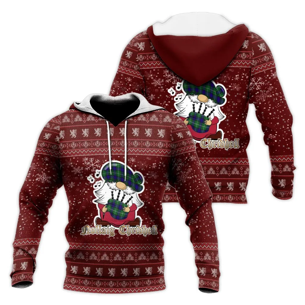 Alexander Clan Christmas Knitted Hoodie with Funny Gnome Playing Bagpipes