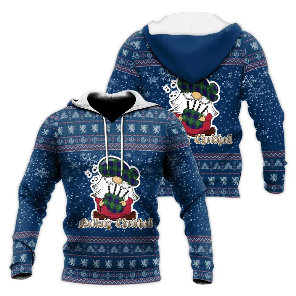 Alexander Clan Christmas Knitted Hoodie with Funny Gnome Playing Bagpipes