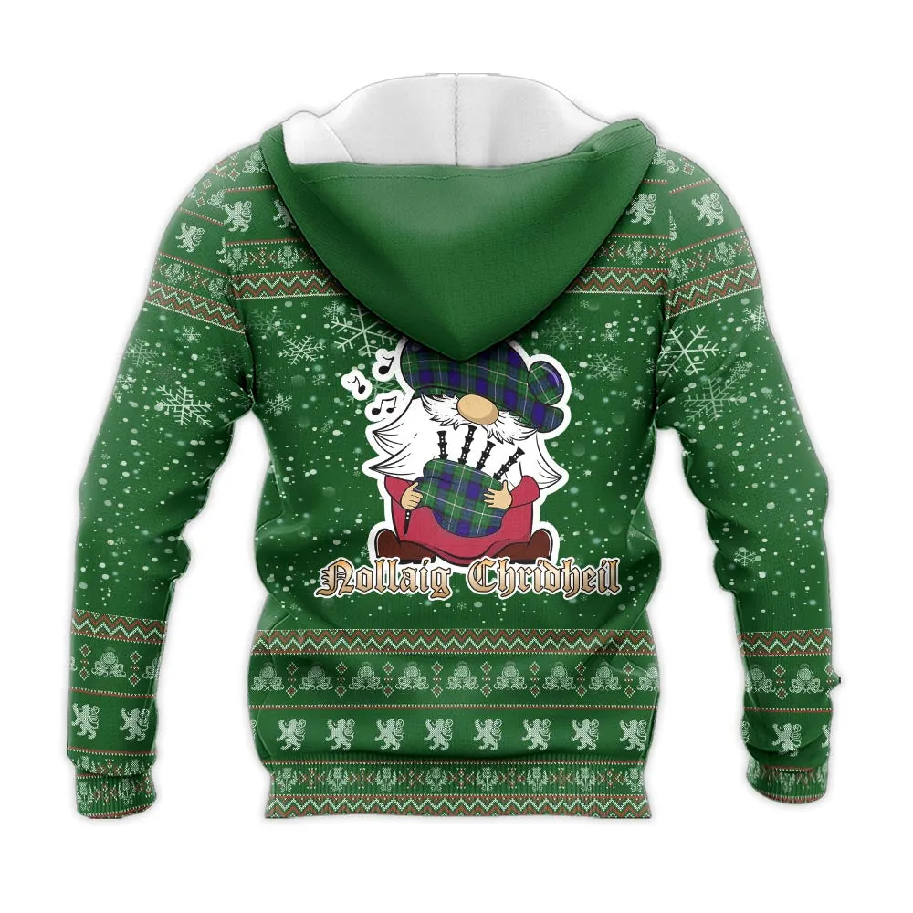 Alexander Clan Christmas Knitted Hoodie with Funny Gnome Playing Bagpipes