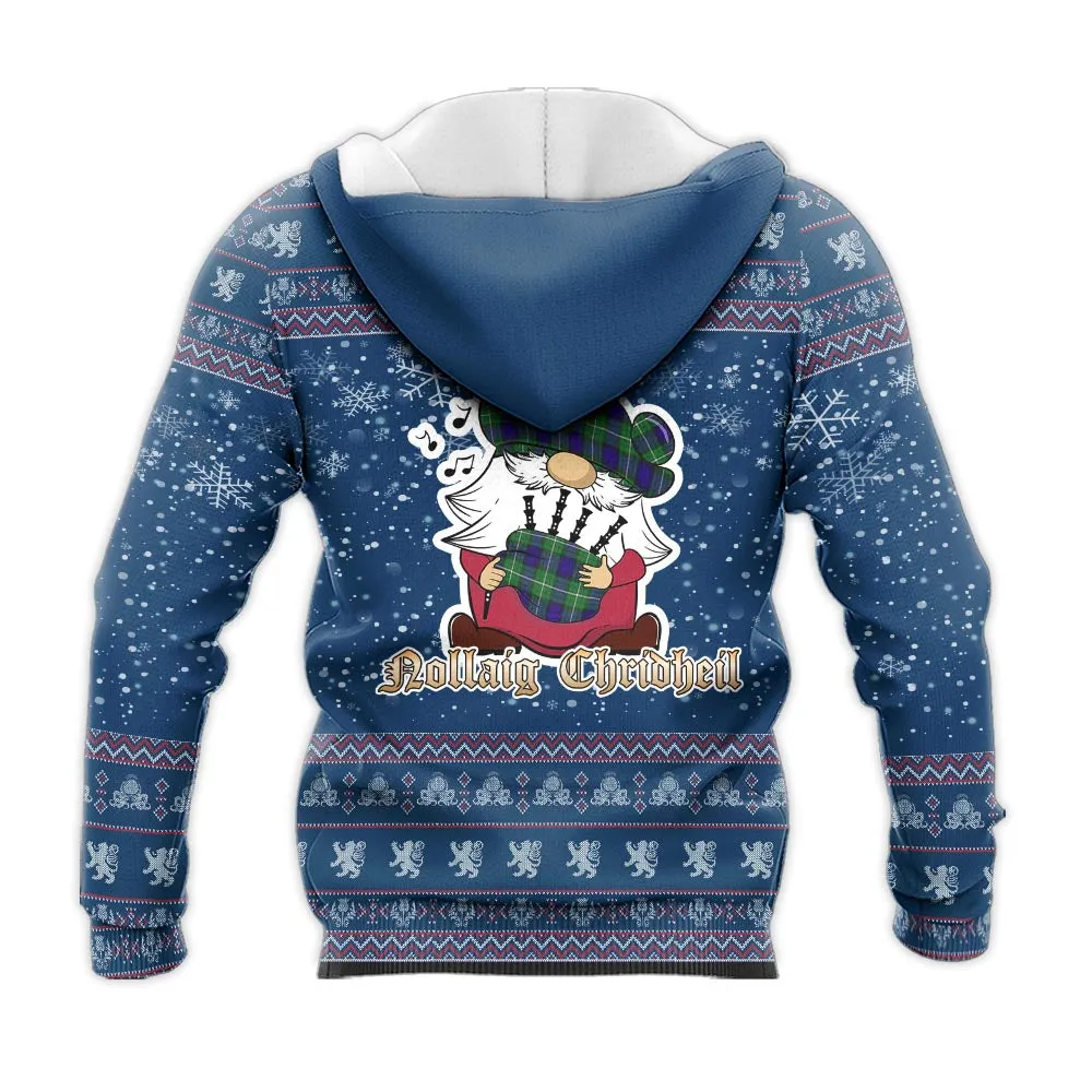 Alexander Clan Christmas Knitted Hoodie with Funny Gnome Playing Bagpipes