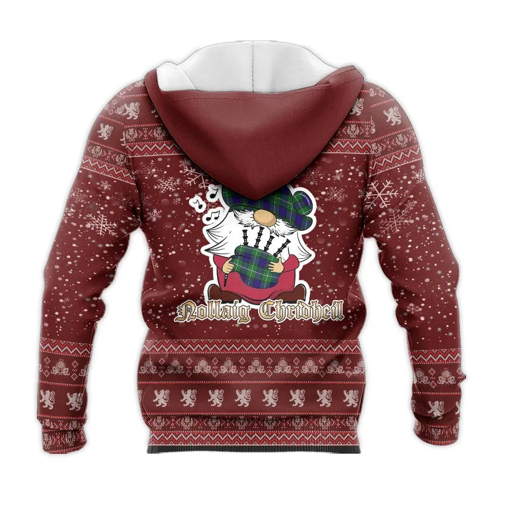 Alexander Clan Christmas Knitted Hoodie with Funny Gnome Playing Bagpipes