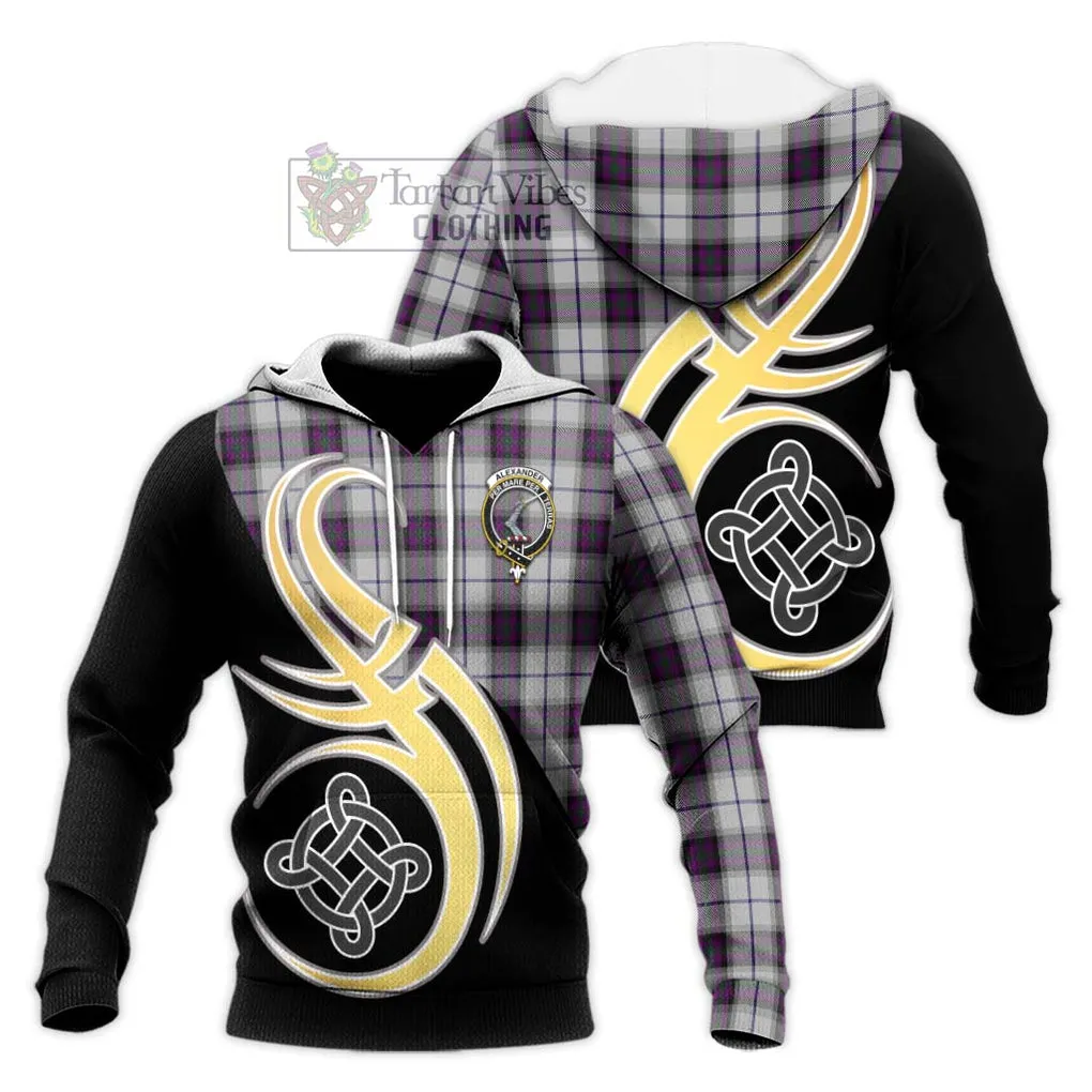 Alexander of Menstry Dress Tartan Knitted Hoodie with Family Crest and Celtic Symbol Style