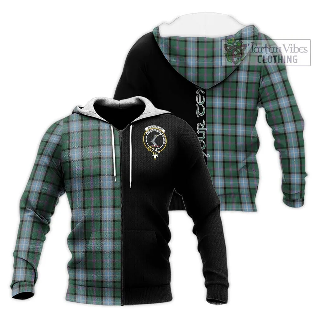 Alexander of Menstry Hunting Tartan Knitted Hoodie with Family Crest and Half Of Me Style