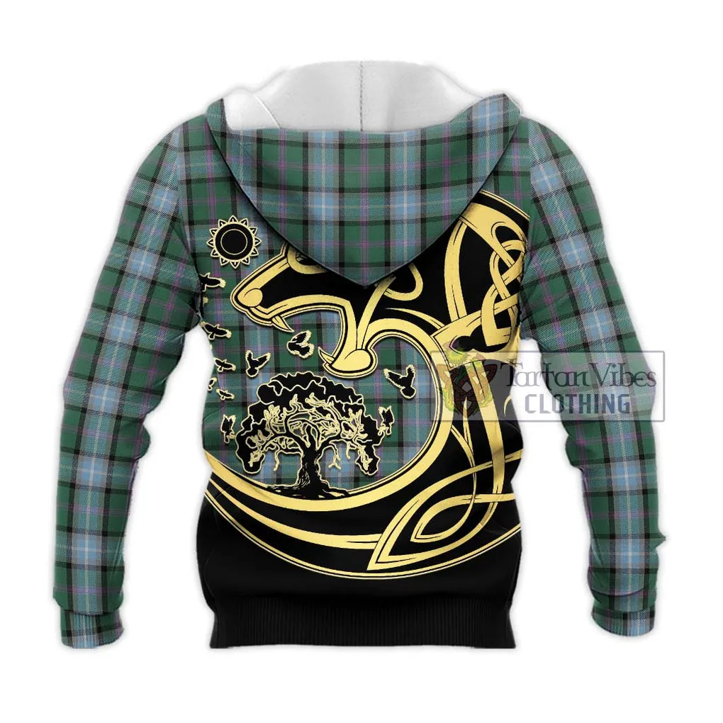 Alexander of Menstry Hunting Tartan Knitted Hoodie with Family Crest Celtic Wolf Style