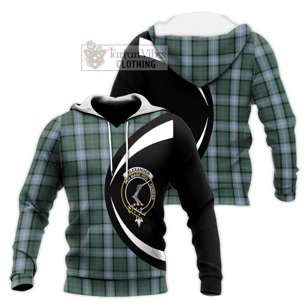 Alexander of Menstry Hunting Tartan Knitted Hoodie with Family Crest Circle Style