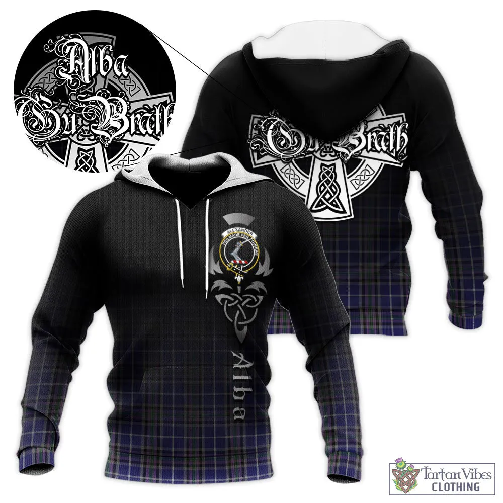 Alexander of Menstry Tartan Knitted Hoodie Featuring Alba Gu Brath Family Crest Celtic Inspired