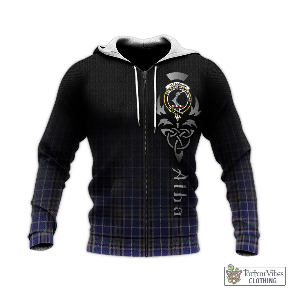 Alexander of Menstry Tartan Knitted Hoodie Featuring Alba Gu Brath Family Crest Celtic Inspired