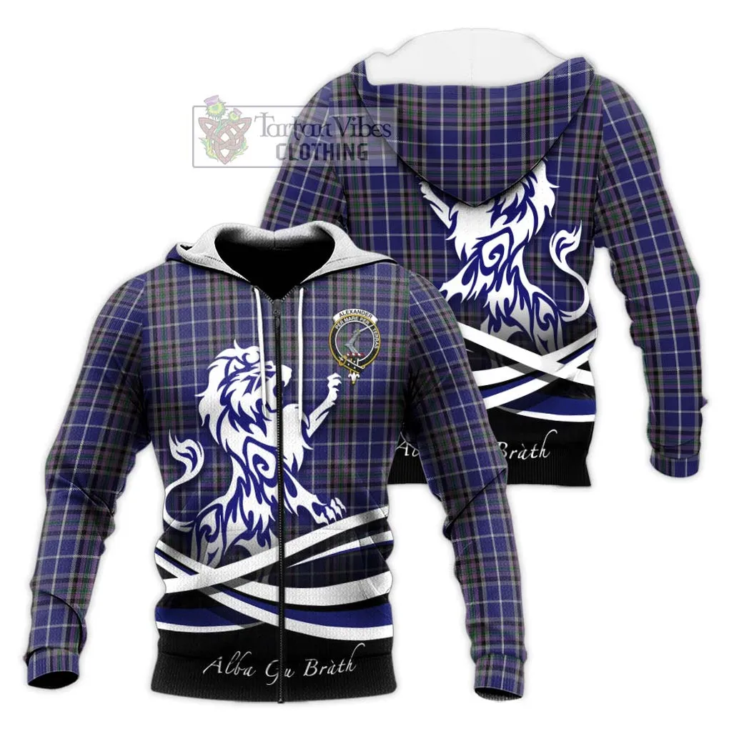 Alexander of Menstry Tartan Knitted Hoodie with Alba Gu Brath Regal Lion Emblem