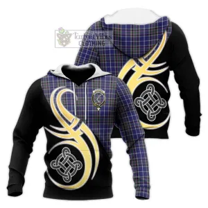 Alexander of Menstry Tartan Knitted Hoodie with Family Crest and Celtic Symbol Style