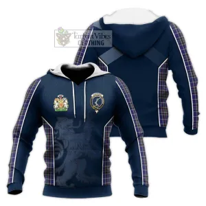 Alexander of Menstry Tartan Knitted Hoodie with Family Crest and Lion Rampant Vibes Sport Style