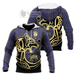 Alexander of Menstry Tartan Knitted Hoodie with Family Crest Celtic Wolf Style