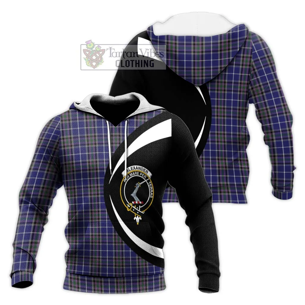 Alexander of Menstry Tartan Knitted Hoodie with Family Crest Circle Style