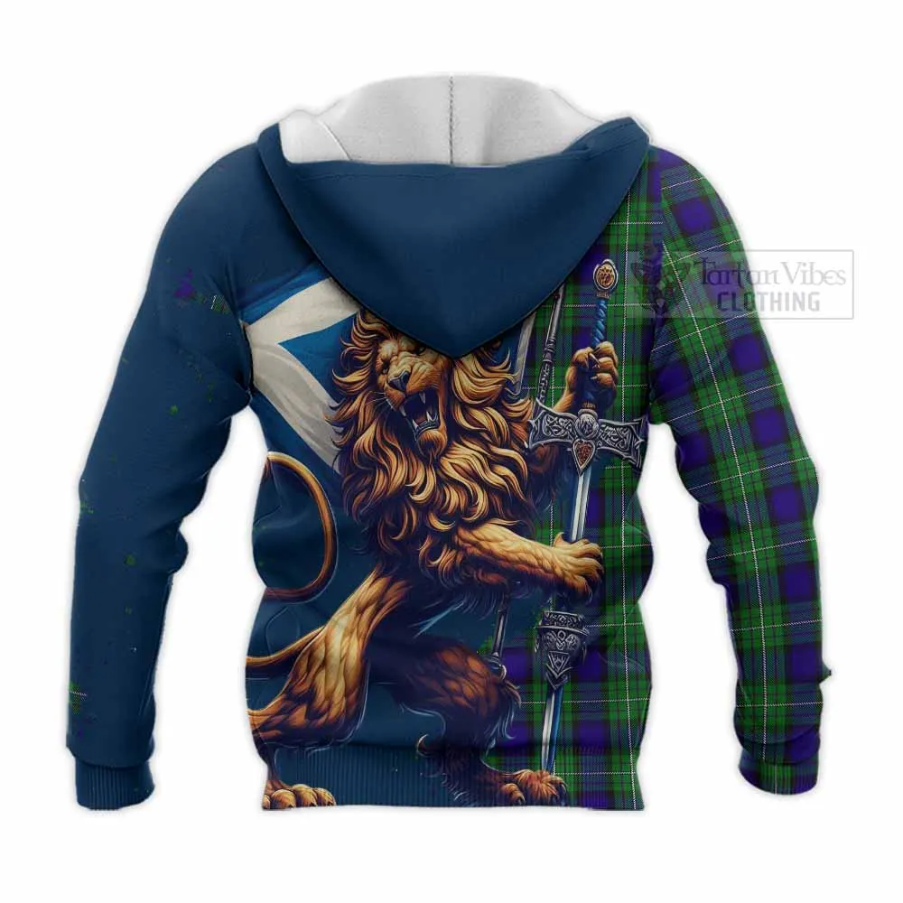 Alexander Tartan Family Crest Knitted Hoodie with Scottish Majestic Lion