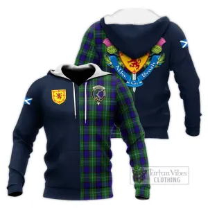 Alexander Tartan Knitted Hoodie Alba with Scottish Lion Royal Arm Half Style