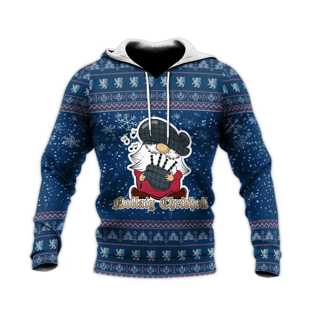 Allardice Clan Christmas Knitted Hoodie with Funny Gnome Playing Bagpipes