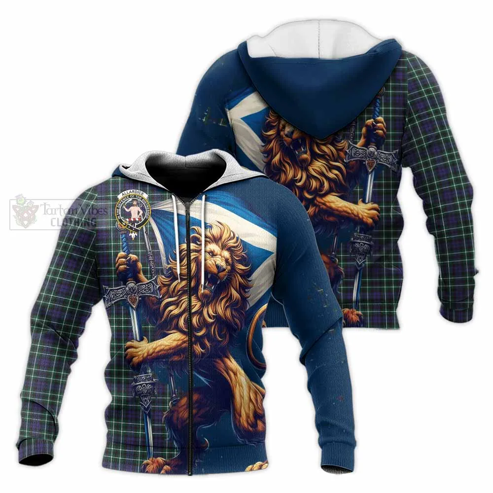 Allardice Tartan Family Crest Knitted Hoodie with Scottish Majestic Lion