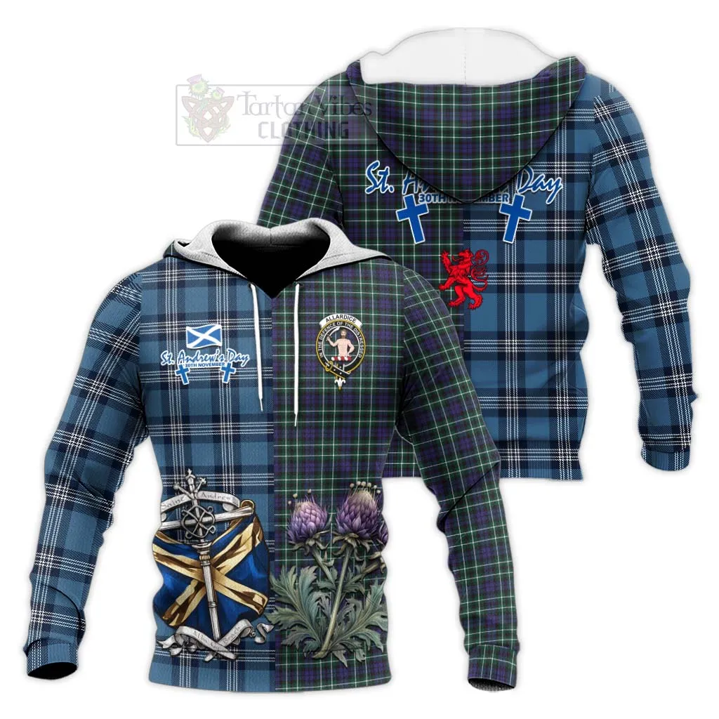 Allardice Tartan Knitted Hoodie Happy St. Andrew's Day Half Tartan Style