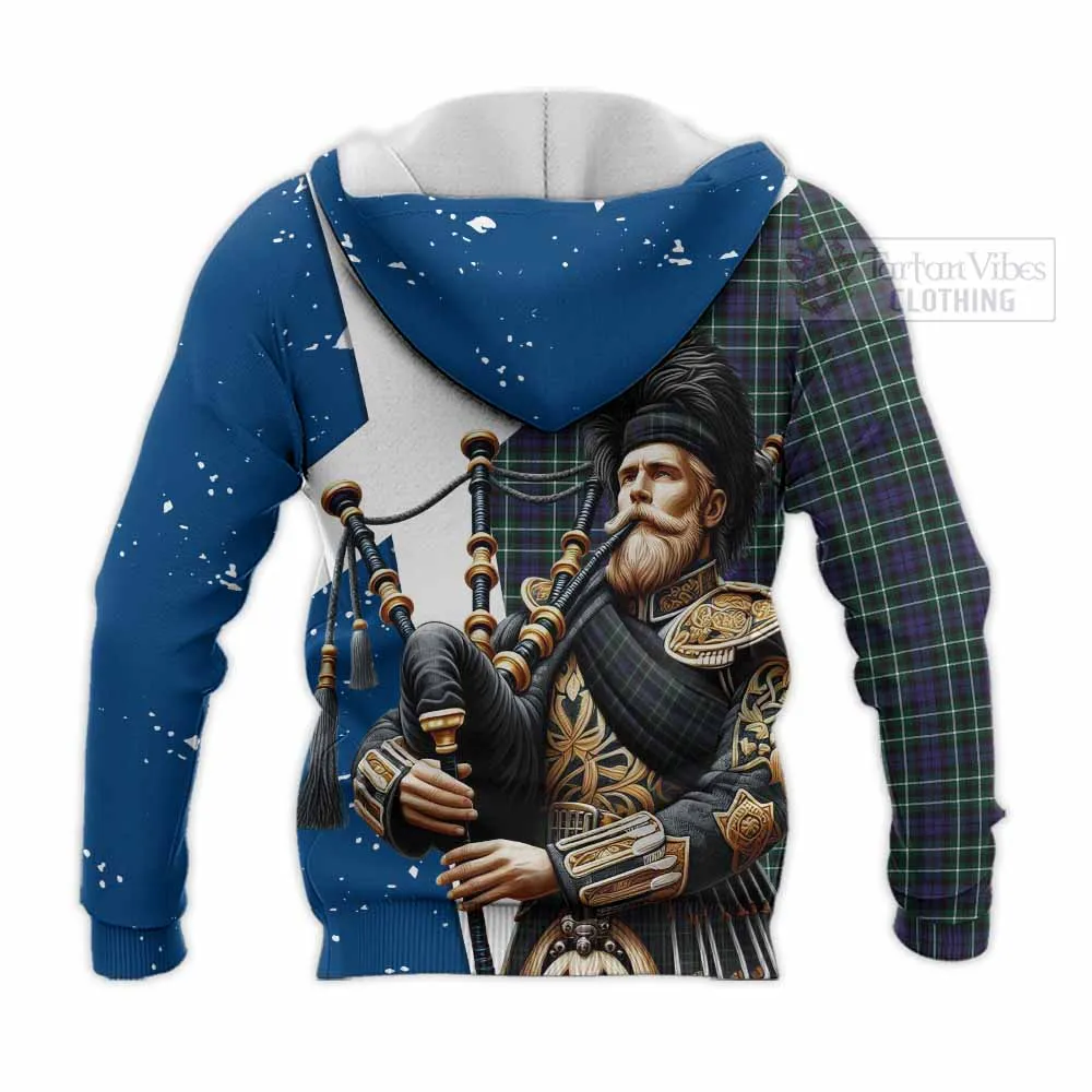 Allardice Tartan Knitted Hoodie with Family Crest Scottish Bagpiper Vibes