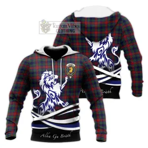 Allison Red Tartan Knitted Hoodie with Alba Gu Brath Regal Lion Emblem