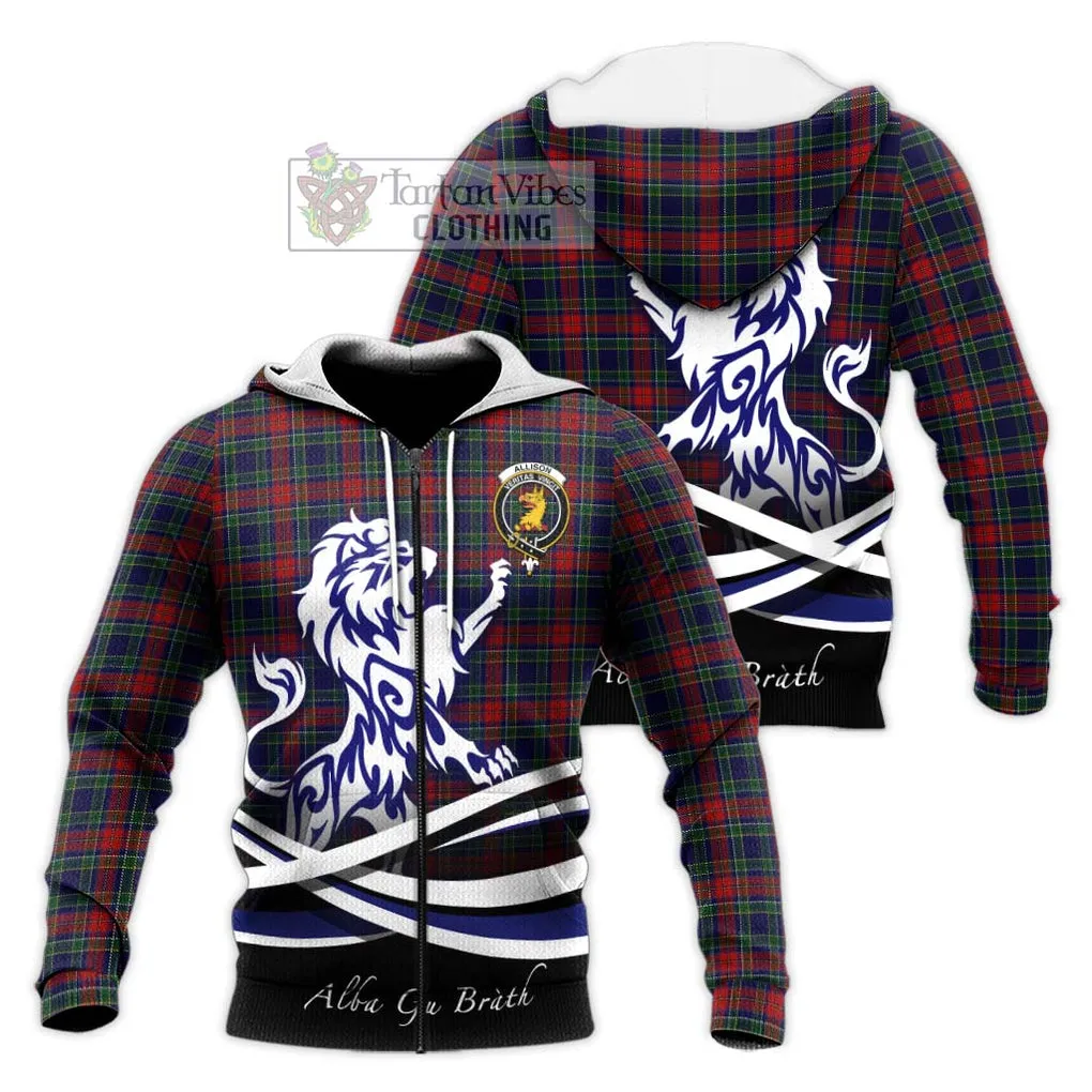 Allison Red Tartan Knitted Hoodie with Alba Gu Brath Regal Lion Emblem