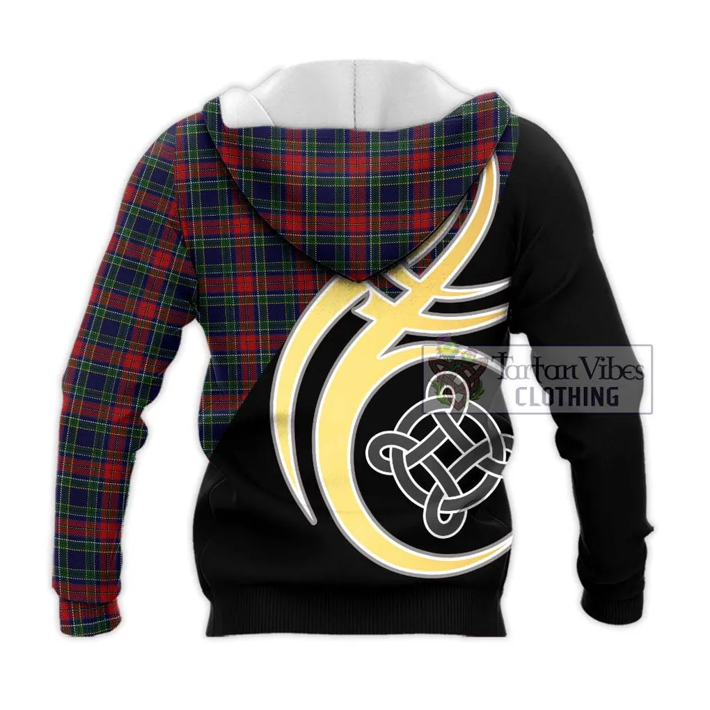 Allison Red Tartan Knitted Hoodie with Family Crest and Celtic Symbol Style