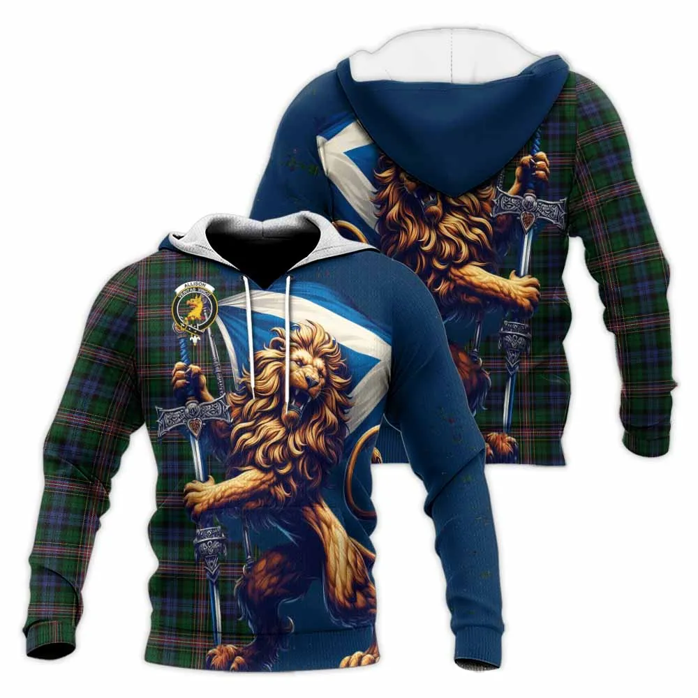 Allison Tartan Family Crest Knitted Hoodie with Scottish Majestic Lion