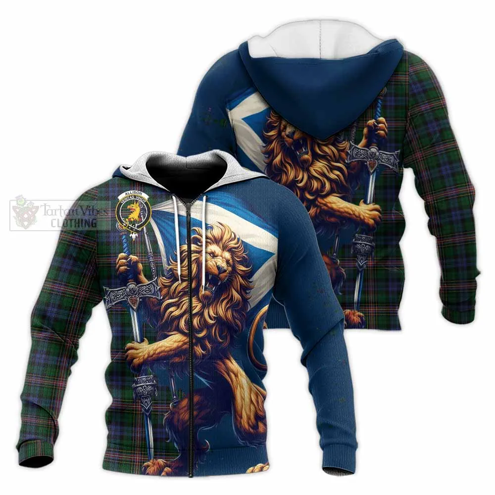 Allison Tartan Family Crest Knitted Hoodie with Scottish Majestic Lion