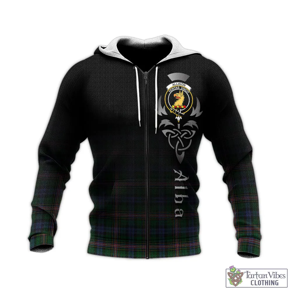 Allison Tartan Knitted Hoodie Featuring Alba Gu Brath Family Crest Celtic Inspired