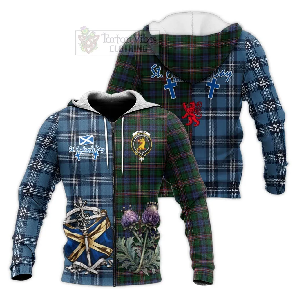 Allison Tartan Knitted Hoodie Happy St. Andrew's Day Half Tartan Style