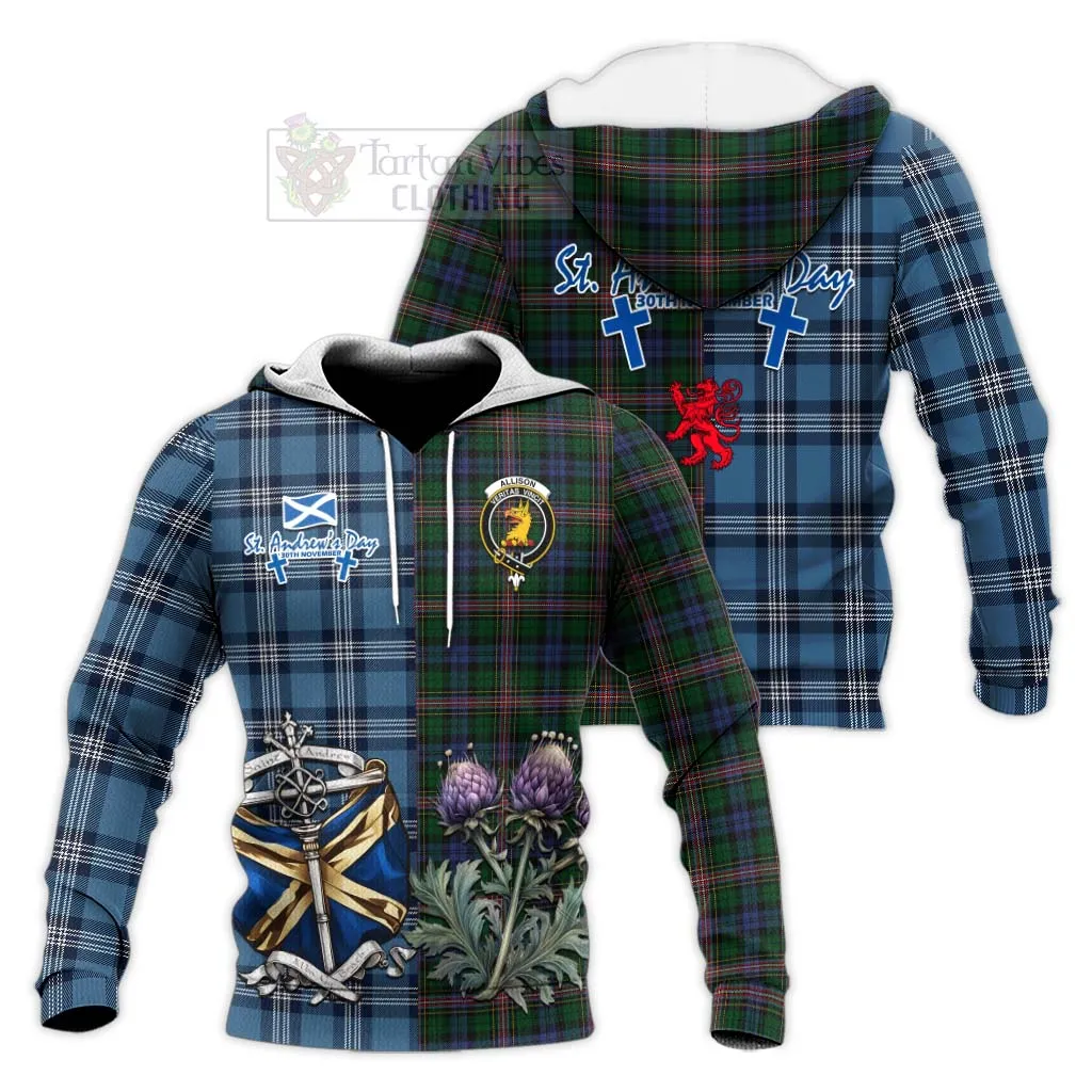 Allison Tartan Knitted Hoodie Happy St. Andrew's Day Half Tartan Style