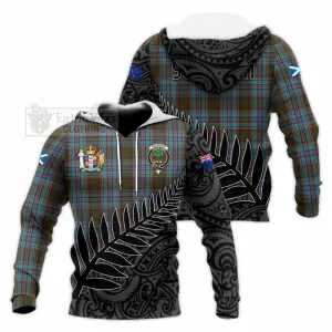 Anderson Crest Tartan Knitted Hoodie with New Zealand Silver Fern Half Style