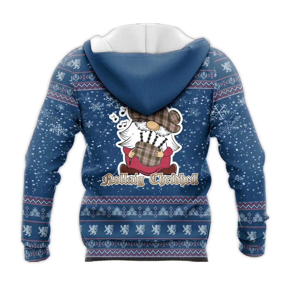 Anderson Dress Clan Christmas Knitted Hoodie with Funny Gnome Playing Bagpipes