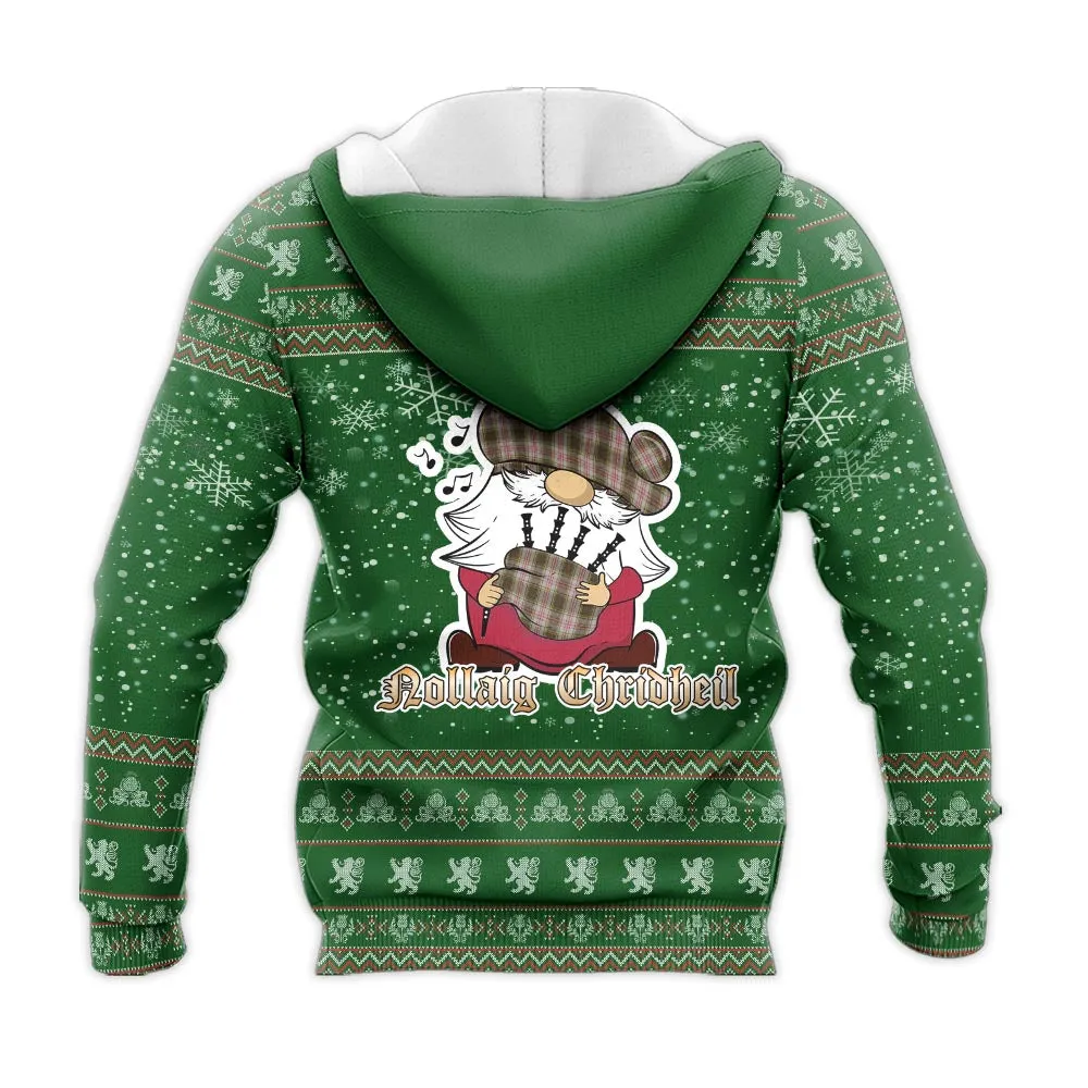 Anderson Dress Clan Christmas Knitted Hoodie with Funny Gnome Playing Bagpipes