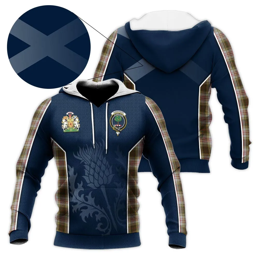 Anderson Dress Tartan Knitted Hoodie with Family Crest and Scottish Thistle Vibes Sport Style