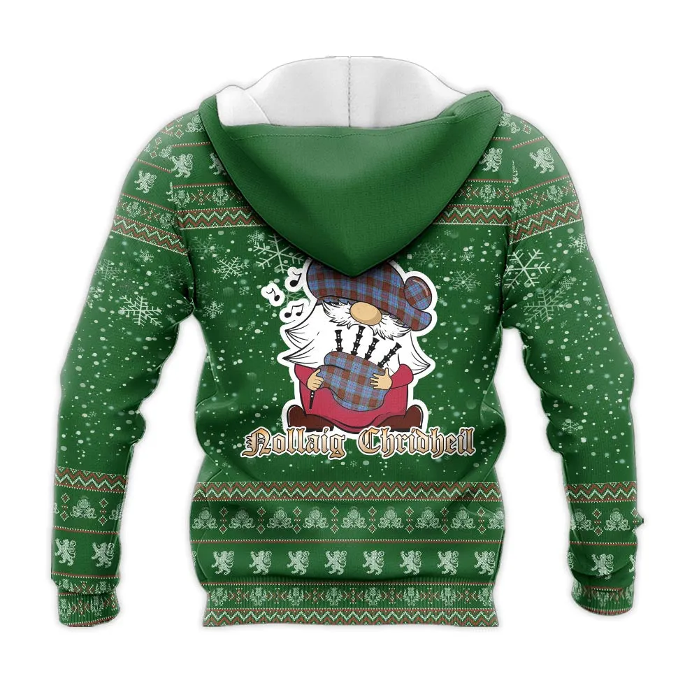 Anderson Modern Clan Christmas Knitted Hoodie with Funny Gnome Playing Bagpipes