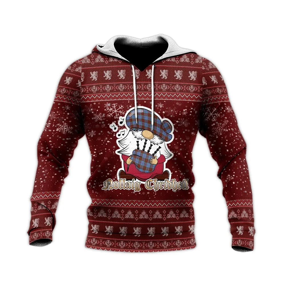 Anderson Modern Clan Christmas Knitted Hoodie with Funny Gnome Playing Bagpipes