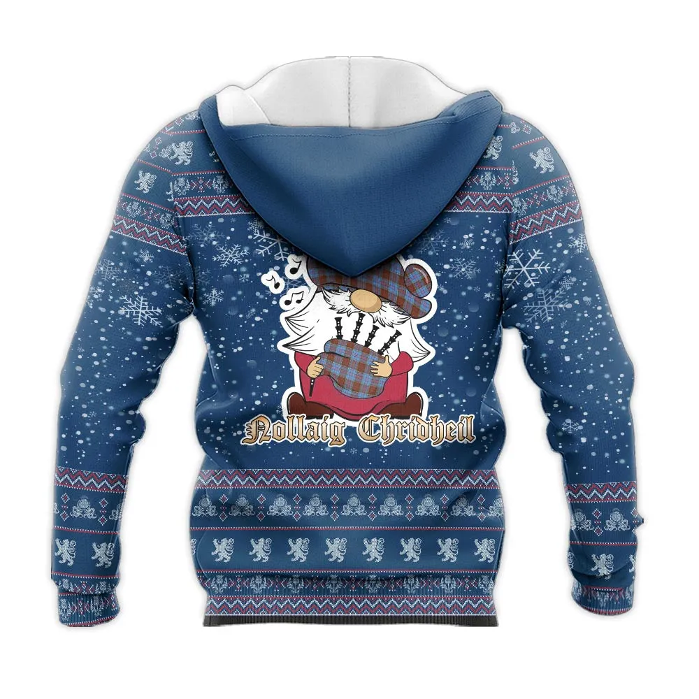 Anderson Modern Clan Christmas Knitted Hoodie with Funny Gnome Playing Bagpipes