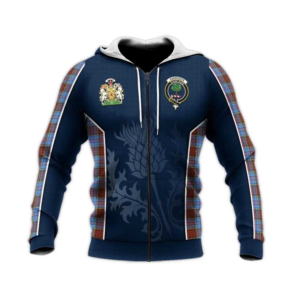 Anderson Modern Tartan Knitted Hoodie with Family Crest and Scottish Thistle Vibes Sport Style