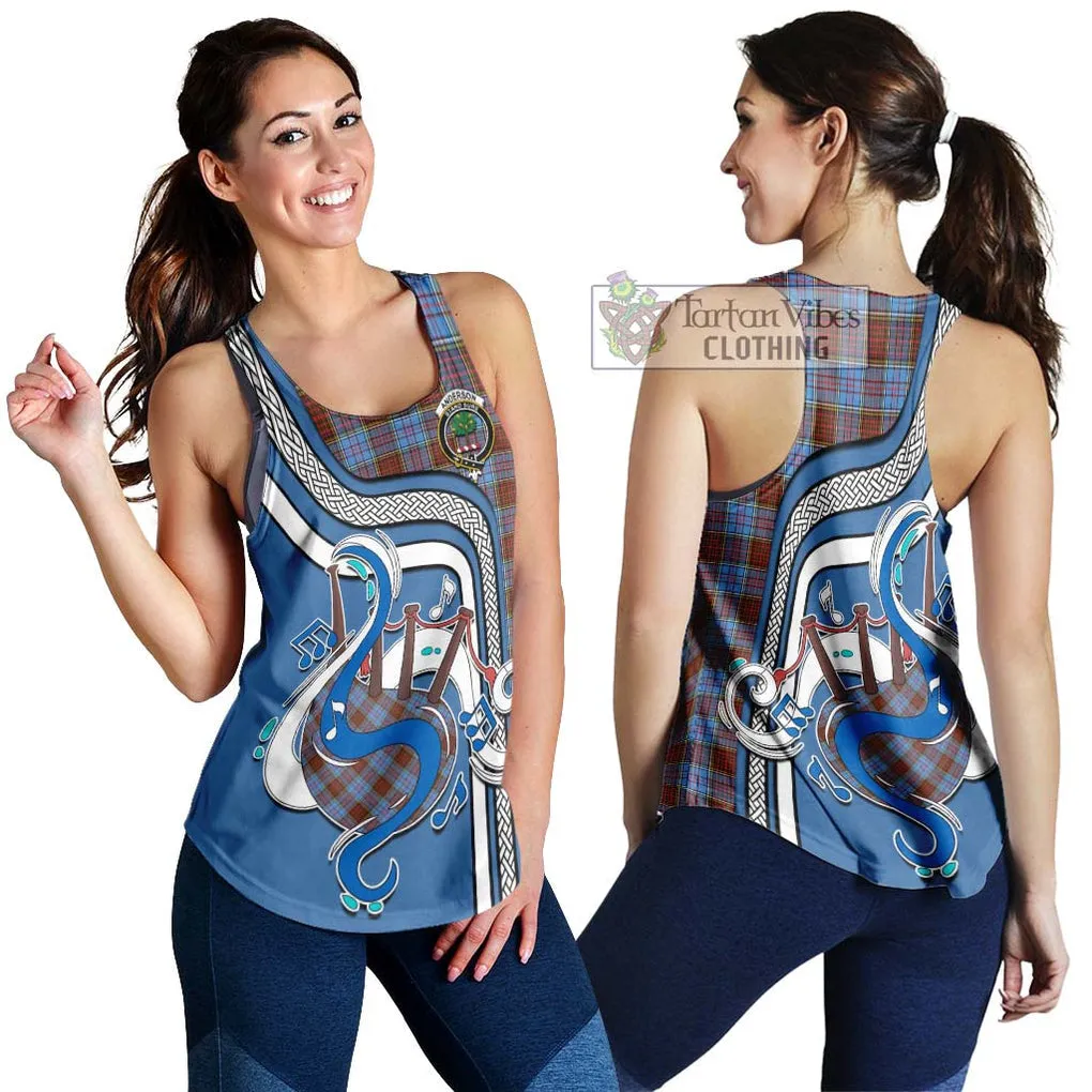 Anderson Modern Tartan Women's Racerback Tanks with Epic Bagpipe Style